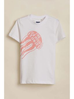 Allen Solly - Boys White Print Crew Neck T-Shirt