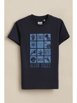 Allen Solly - Boys Navy Blue Printed Crew Neck T-Shirt