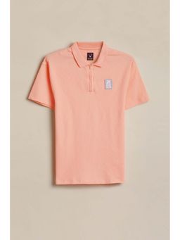 Allen Solly - Boys Peach Textured Collar Neck Polo T-Shirt