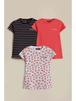 Allen Solly - Girls Multi-Color Print Casual T-Shirt (Pack of 3)