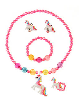 Yellow Chimes - - Melbees Pink Beads Necklace Set with Bracelet & Ring (Pack of 4)