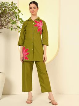 Nehamta - Women Olive Cotton Rayon Co-Ord Set
