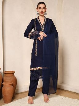Nehamta - Women Navy Blue Cotton Rayon Kurta with Pant and Dupatta