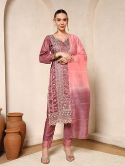 Nehamta - Women Dark Mauve Muslin Kurta with Pant and Dupatta