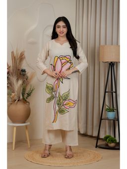 Nehamta - Women Off White Pure Cotton Large Floral Print Kurta and Palazzo