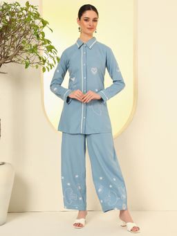 Nehamta - Women Dusty Blue Rayon Co-Ord Set