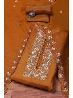 Biba - Brown Muslin Digital Print Embroidered Unstitched Suit (Set of 3)