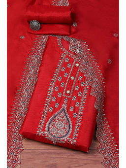 Biba - Red Viscose Silk Digital Print Embroidered Unstitched Suit (Set of 3)