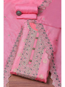 Biba - Light Pink Banarasi Silk Digital Print Embroidered Unstitched Suit (Set of 3)