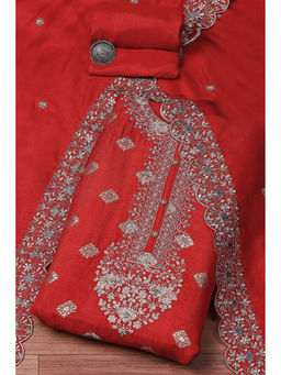 Biba - Red Banarasi Silk Digital Print Embroidered Unstitched Suit (Set of 3)