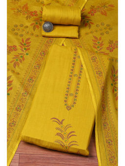 Biba - Yellow Cotton Hand Embroidered Unstitched Suit (Set of 3)