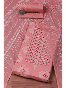 Biba - Pink Cotton Hand Printed Unstitched Suit (Set of 3)