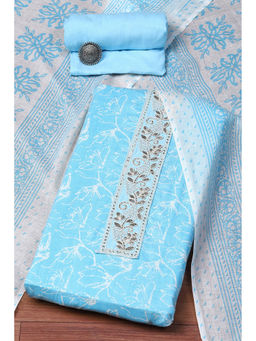 Biba - Blue Cotton Hand Embroidered Unstitched Suit (Set of 3)