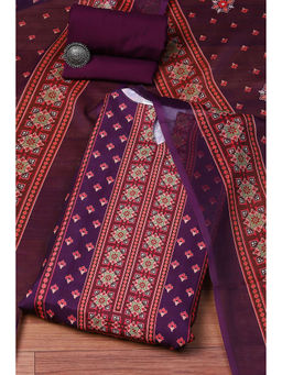 Biba - Maroon Cotton Blend Digital Print Unstitched Suit (Set of 3)