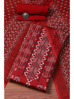 Biba - Red Cotton Blend Digital Print Unstitched Suit (Set of 3)