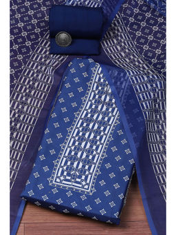 Biba - Blue Cotton Blend Digital Print Unstitched Suit (Set of 3)
