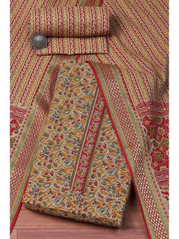 Biba - Mustard Cotton Machine Printed Unstitched Suit (Set of 3)