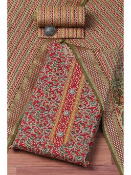 Biba - Red Cotton Machine Printed Unstitched Suit (Set of 3)