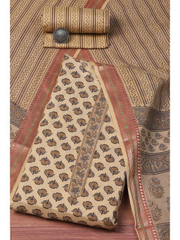 Biba - Floral Brown Cotton Machine Unstitched Suit (Set of 3)
