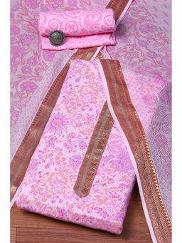 Biba - Pink Cotton Hand Floral Print Unstitched Suit (Set of 3)