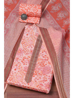 Biba - Peach Cotton Hand Floral Print Unstitched Suit (Set of 3)