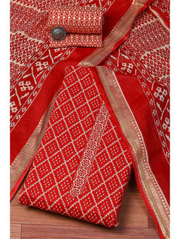 Biba - Red Cotton Handloom Unstitched Suit (Set of 3)