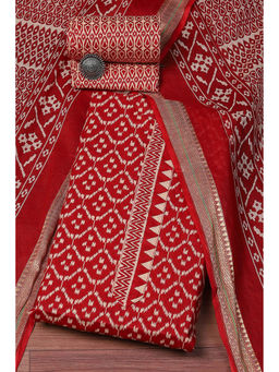 Biba - Red Cotton Machine Printed Unstitched Suit (Set of 3)