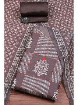 Biba - Coffee Brown Chanderi Hand Embellished/Sequined Unstitched Suit (Set of 3)