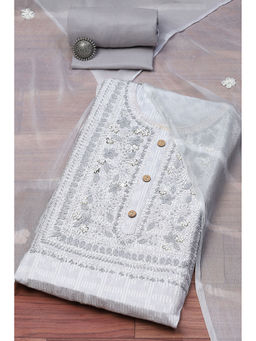 Biba - Light Grey Cotton Hand Embroidered Unstitched Suit (Set of 3)