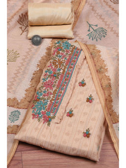 Biba - Brown Chanderi Sequined Handloom Unstitched Suit (Set of 3)