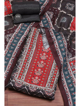 Biba - Coffee Brown Viscose Silk Hand Embroidered Unstitched Suit (Set of 3)