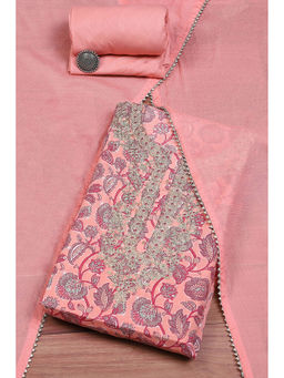 Biba - Pink Cotton Handloom Unstitched Suit (Set of 3)