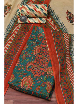 Biba - Sea Teal Cotton Printed Unstitched Suit (Set of 3)