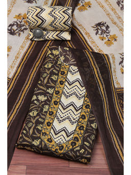 Biba - Brown Cotton Printed Unstitched Suit (Set of 3)