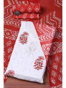 Biba - Red & White Cotton Printed Unstitched Suit (Set of 3)