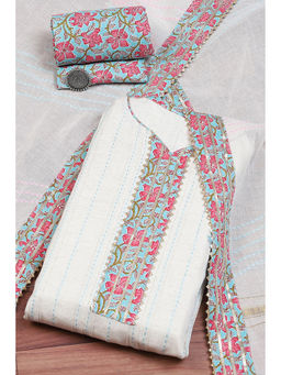 Biba - White Cotton Printed Unstitched Suit (Set of 3)