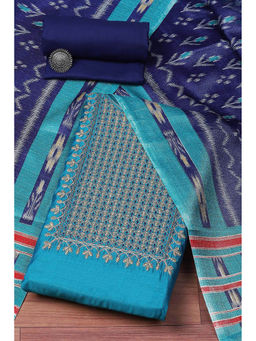 Biba - Blue Chanderi Printed Unstitched Suit (Set of 3)