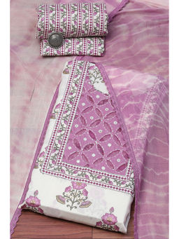 Biba - Purple Cotton Printed Unstitched Suit (Set of 3)