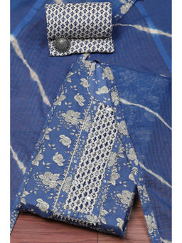 Biba - Blue Cotton Handloom Unstitched Suit (Set of 3)