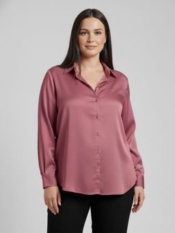 Qurvii - Mauve Satin Collar Neck Plain Regular Fit Shirt