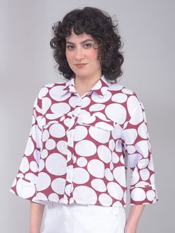 CRIMSOUNE CLUB - Maroon Cotton Collar Neck Geometric Slim Fit Shirt