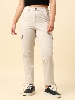 Cantabil - Beige Straight Cotton Solid Cargo