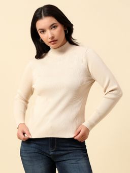 Cantabil - Beige Textured Regular Fit Acrylic Sweater