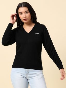 Cantabil - Black Solid/Plain Regular Fit Wool Sweater