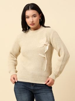 Cantabil - Beige Solid/Plain Regular Fit Wool Sweater