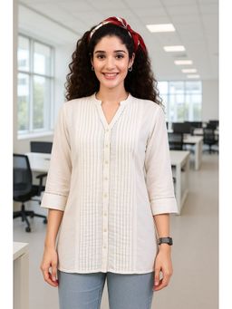 TULSATTVA - Cream Viscose Rayon Mandarin Neck Stripes Regular Fit Shirt