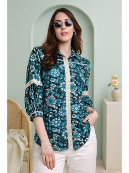 TULSATTVA - Green Cotton Collar Neck Printed Regular Fit Shirt