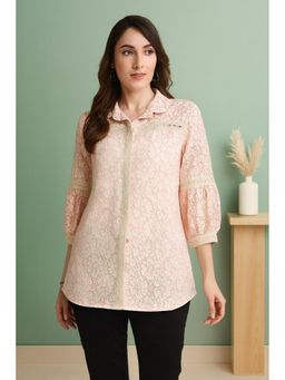 TULSATTVA - Women'S Pink Cotton Collar Neck Self Design Regular Fit Shirt