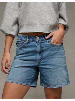 American Eagle - Blue Cotton Blend Solid Shorts