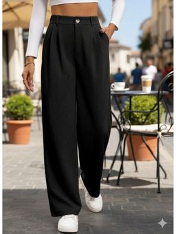 BROADSTAR - Black Polyester Tailored Korean Pant